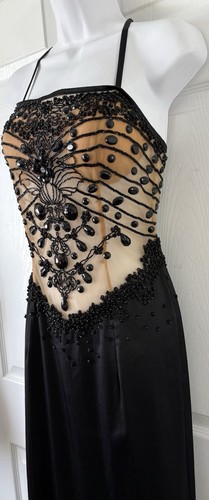 Musani Couture Italien schwarz Satin Perlen Art Deco Meerjungfrau Kleid 8/10 - Bild 3 von 11