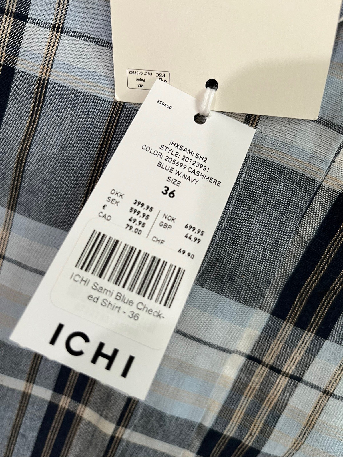 ICHI Sami blue check shirt blouse. New. Size S . boxy frill collar. image 3