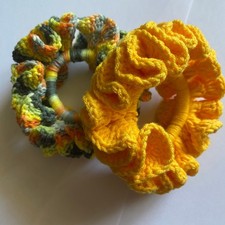 Set 2 Crochet Scrunchie Hair Tie Volume Lush Ruffle WidePonytail Holder Handmade