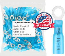 100pcs 10 Blue Marine Grade Heat Shrink Ring Connectors,16-14 Gauge Tinned Red