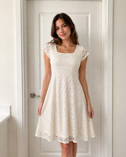 Stella White Lace Knee Length Fit & Flare Dress XL