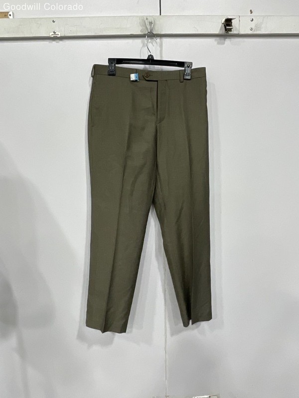 Ralph Lauren Olive Solid Polyester Rayon Pants Flat Front Dress Trousers