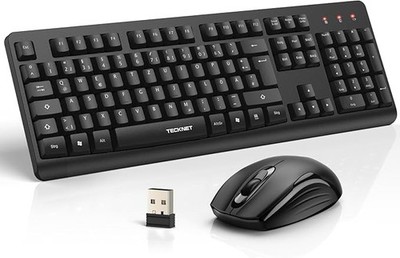 TECKNET Tastatur Maus Set Kabellos, QWERTZ Layout Funktastatur mit Maus,