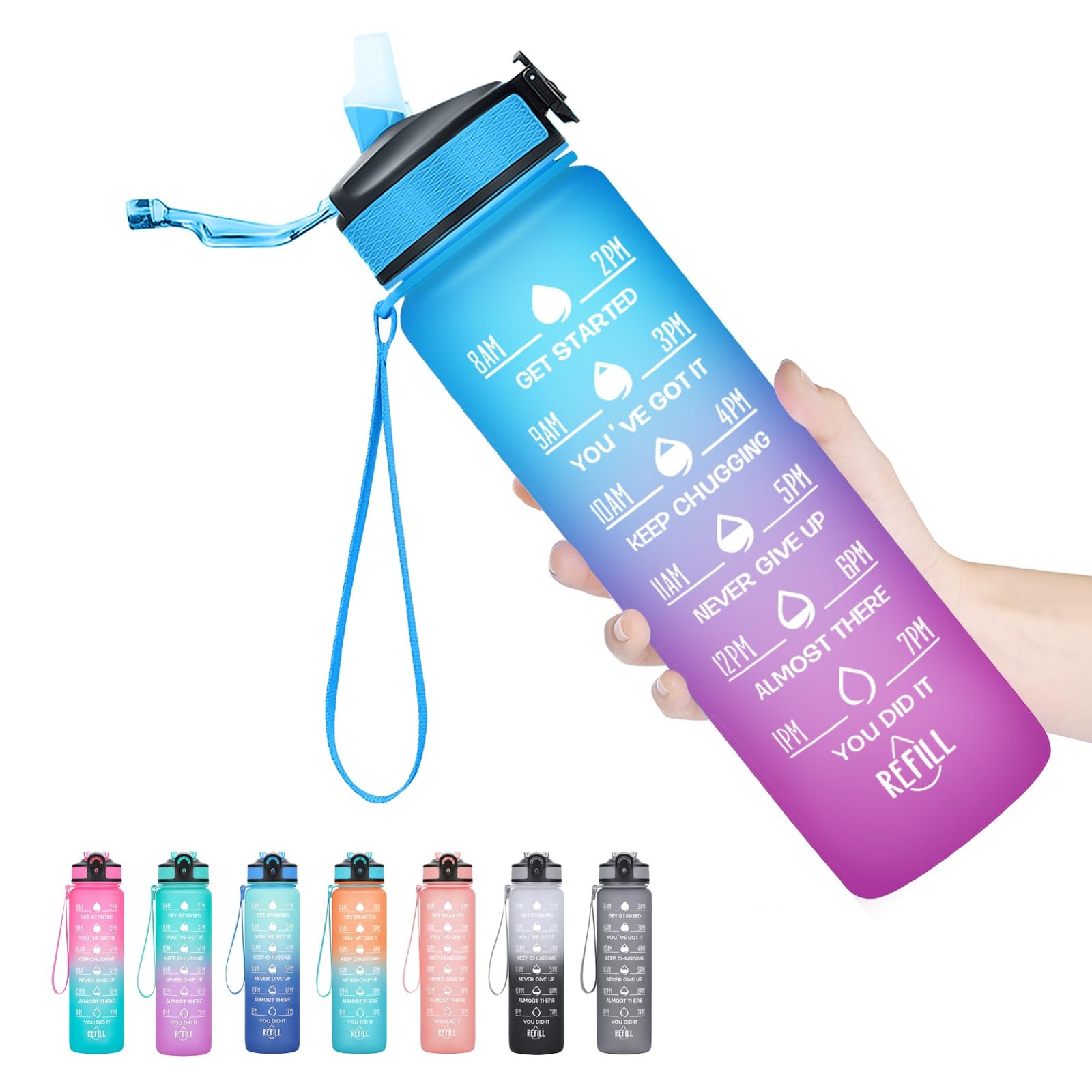 With Times To Drink And Straw, Motivational Water Bottle ...
