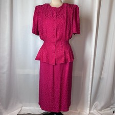 Vintage ARGENTI Silk Top Skirt Set Sz10 Short Sleeve Cinch Waist Pink READ