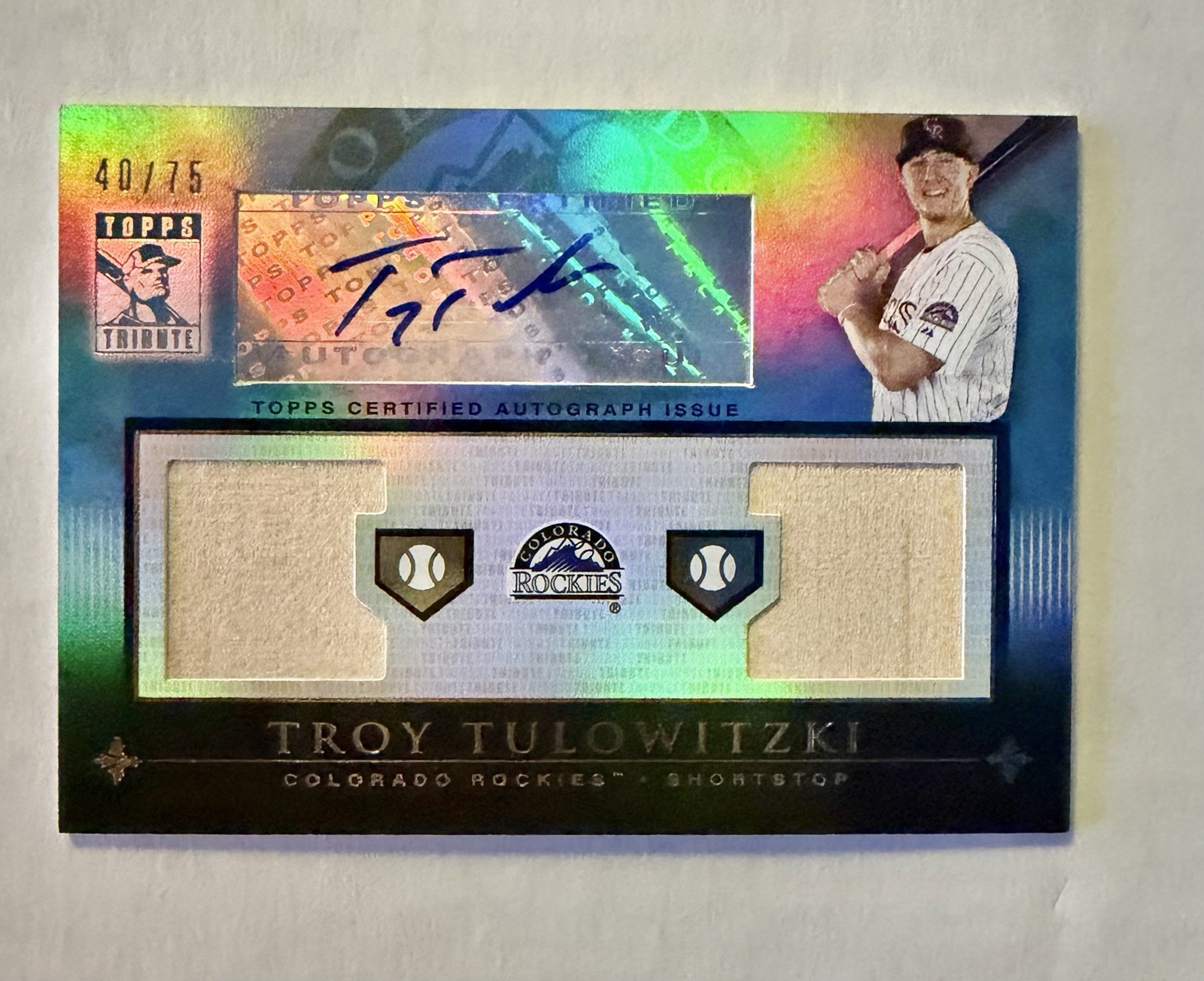 2010 Topps Tribute - Dual Relic Autographs Troy Tulowitzki Auto Blue /75 Rockies