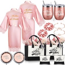 Suhine 14 Pcs Mother of The Bride and Groom Gifts Set Wedding Satin Robe Canv...