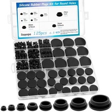125PCS Rubber Plugs for Round Holes, Premium Black Rubber Hole Plugs, Various...