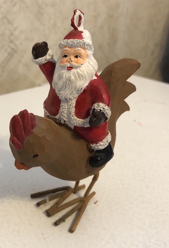 Santa Riding Rooster 4" Ornament Decoration Christmas Holiday Resin