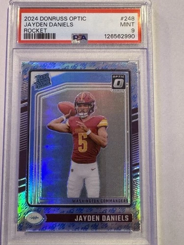 PSA 9 !!  2024 DONRUSS OPTIC JAYDEN DANIELS Rated Rookie ROCKET Variation PSA 9!