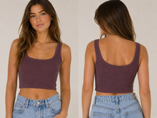 Abercrombie  Fitch Ribbed Crop Tank Top Brown XS Built in Bra Soft Knit NWT