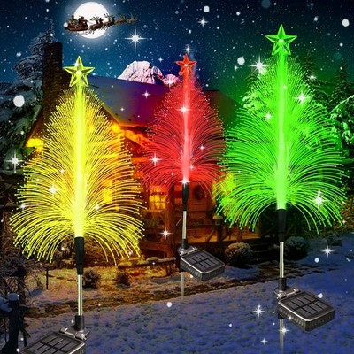 Christmas Tree Solar Garden Lights Outdoor, 7 Color Changing Solar Christmas ...