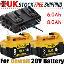 2X Battery For DEWALT 18V DCB182 6.0Ah 8.0Ah XR Li-ion Battery DCB184 DCB200-2