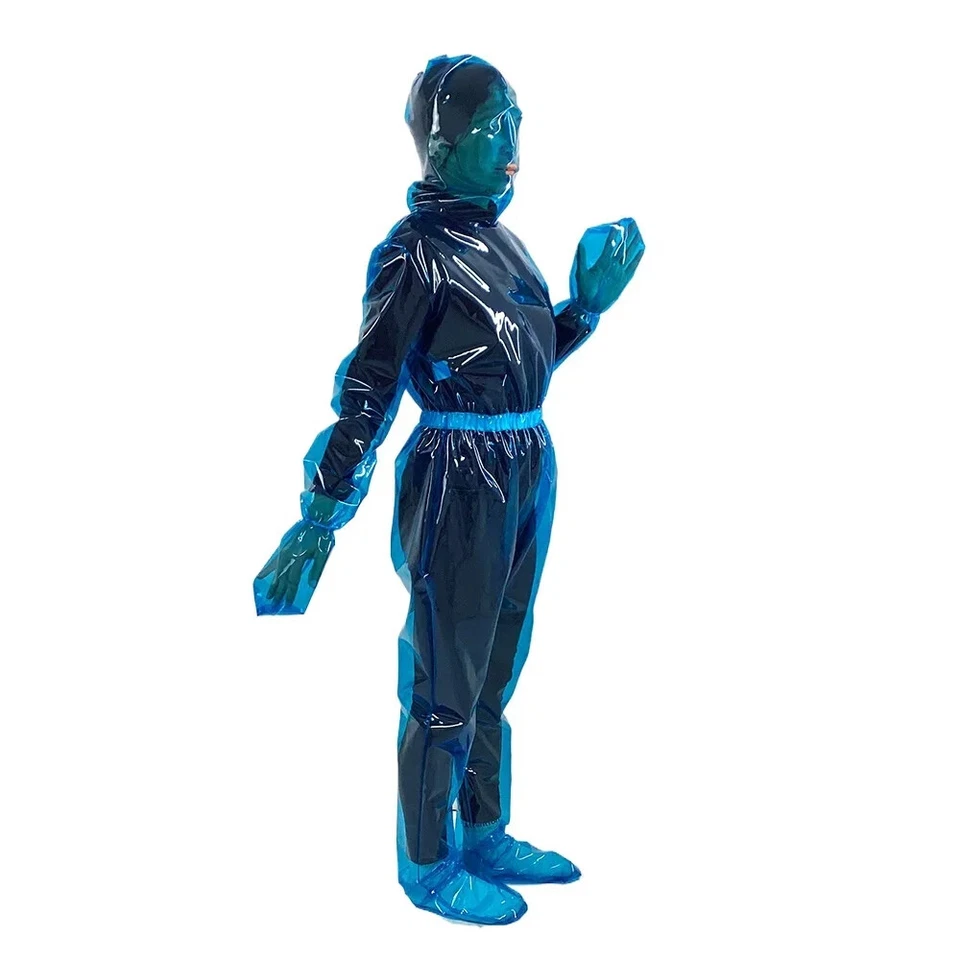 Plastic Full Body Suit Sexy See-through Clear PVC Long Sleeve Hooded Jumpsuit  - Image 3 of 4