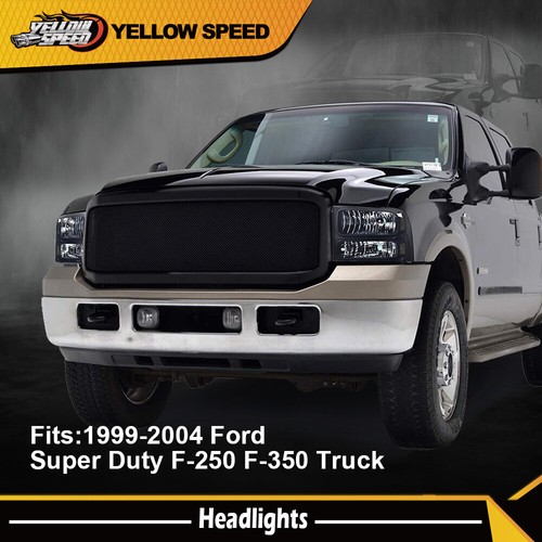 Fit For 99-04 Ford Super Duty Excursion Black Headlights Conversion Kit W/ Bulb - Picture 2 of 12