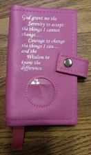  Alcoholics Anonymous AA Double Deluxe Pink Vinyl Book Cover Coin Holder Window