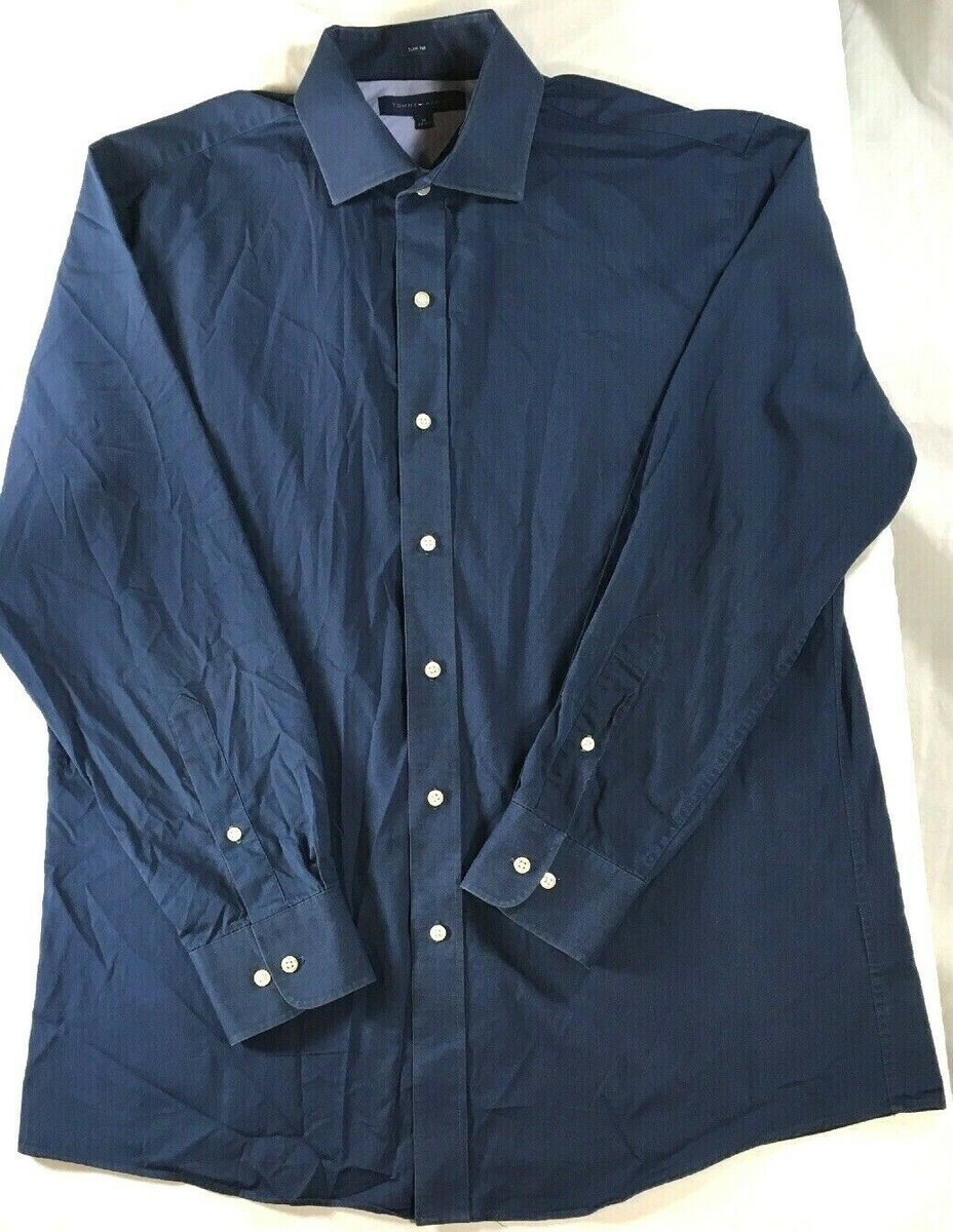 Tommy Hilfiger Sz 16 32-33 Men's Dress Shirt Slim Fit L/Sleeve Blue  Buttoned | eBay