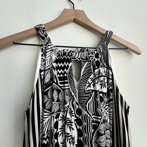 Maxi Vestido Chico’s Estampado Tropical Rayas Halter Elastizado Jersey Talla 0 (4-6) - Imagen 7 de 12