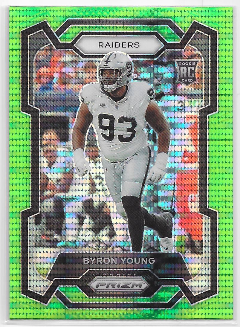 2023 Panini Prizm Neon Green Pulsar Byron Young Rookie Las Vegas Raiders #355