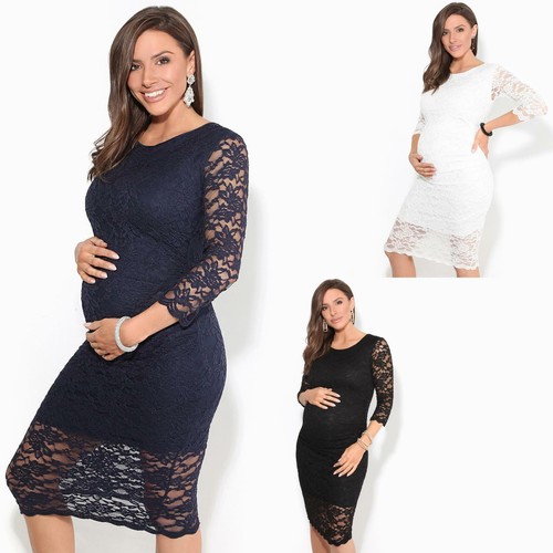 Maternity Retro Lace Midi Dress Stretch 