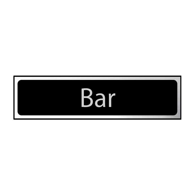 Bar Sign - Self-Adhesive PVC -  200mm x 50mm Black and Chrome Effect