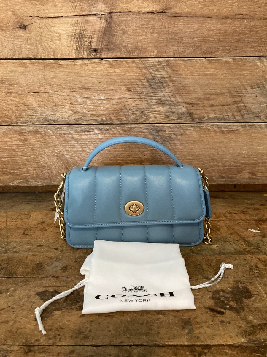 Coach Mini Turn Lock 20 Quilted Azure Leather Clutch/Crossbody  