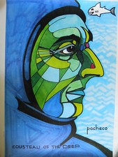 Cousteau Of The Deep  SIGNED limited Numbered Print BY DR.FERDIE PACHECO Rare