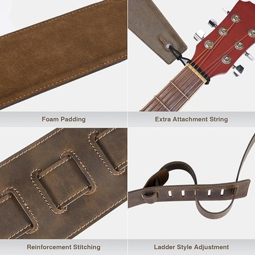 POGOLAB PGS-1 Leather Guitar Strap 3" Wide Comfortable Foam Cushion Bass Padded - Picture 8 of 8