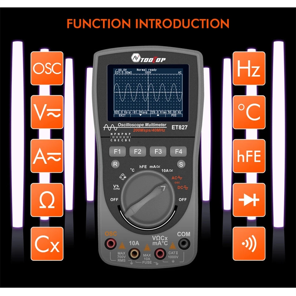 2in1 Handheld Digital Oscilloscope Multimeter 40MHz Bandwidth HD Display Screen - Image 4 of 4