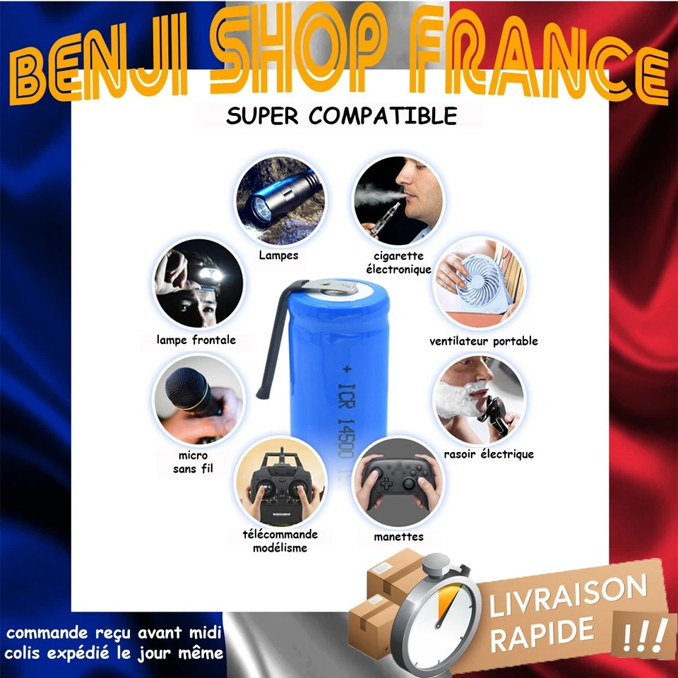 14500 PILE BATTERIE RECHARGEABLE 1500 mAh LI-ION 3,7 V cosses à souder - Photo 4/4