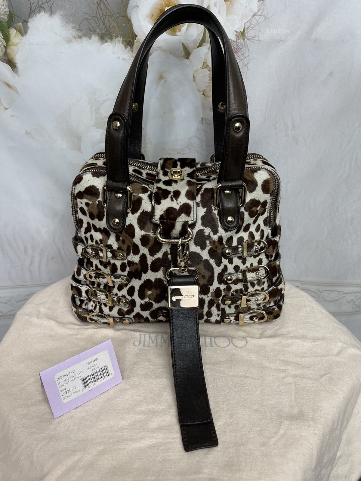 BORSA BLYTHE JIMMY CHOO STAMPA LEOPARDATA CAPELLI PONY MEDIA AL DETTAGLIO $2395 SPLENDIDA!