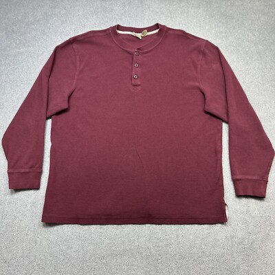 LL Bean Mini Waffle Henley Shirt Men XL Burgundy Thermal