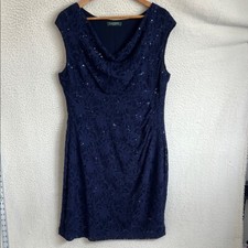Lauren Ralph Lauren Lace Dress Women's Size Medium Navy Blue Cowl Neck