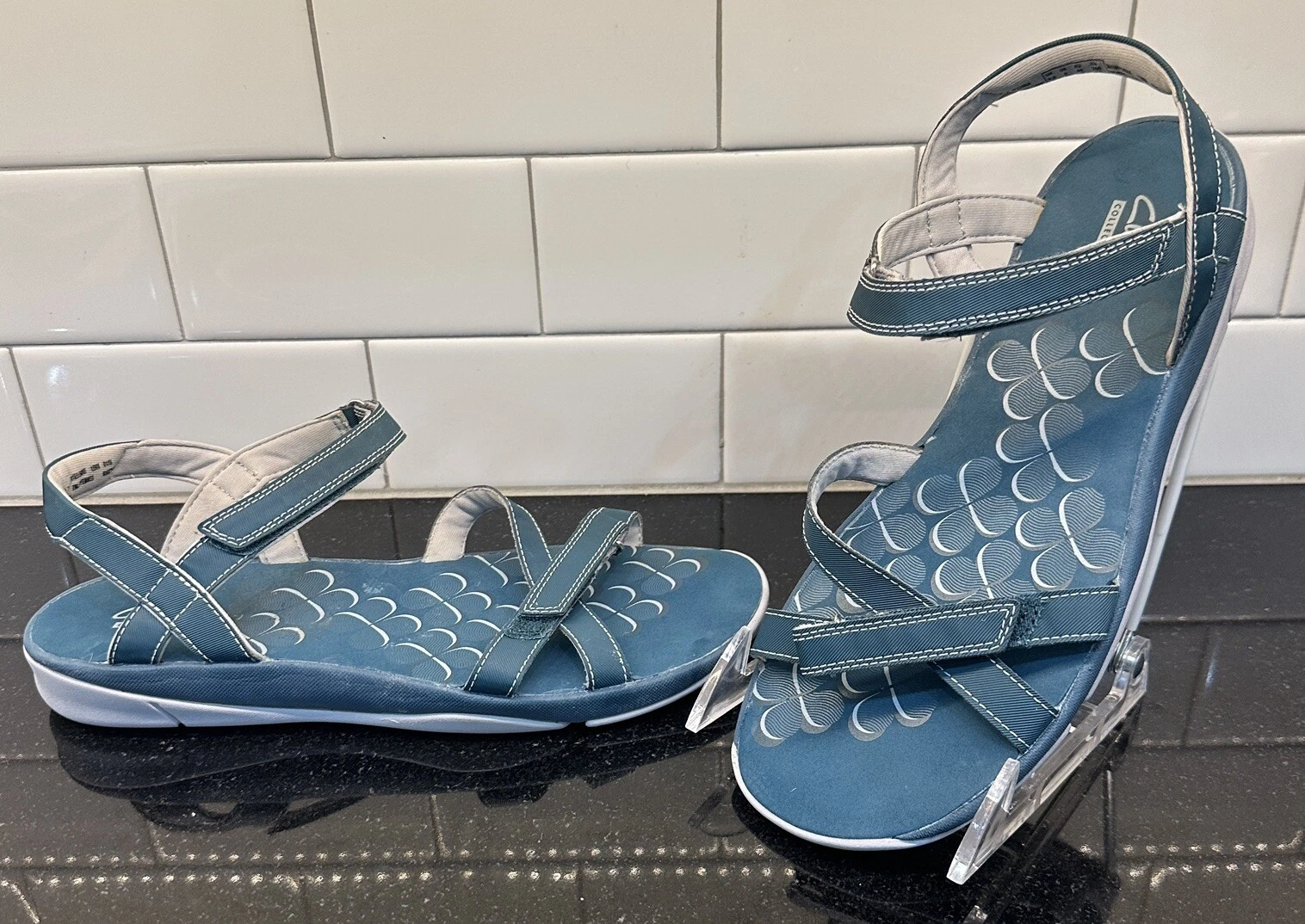 Clarks Sandali Donna Tresca Trace Cinturino Slides Blu Aqua 15906 Regolabili 9