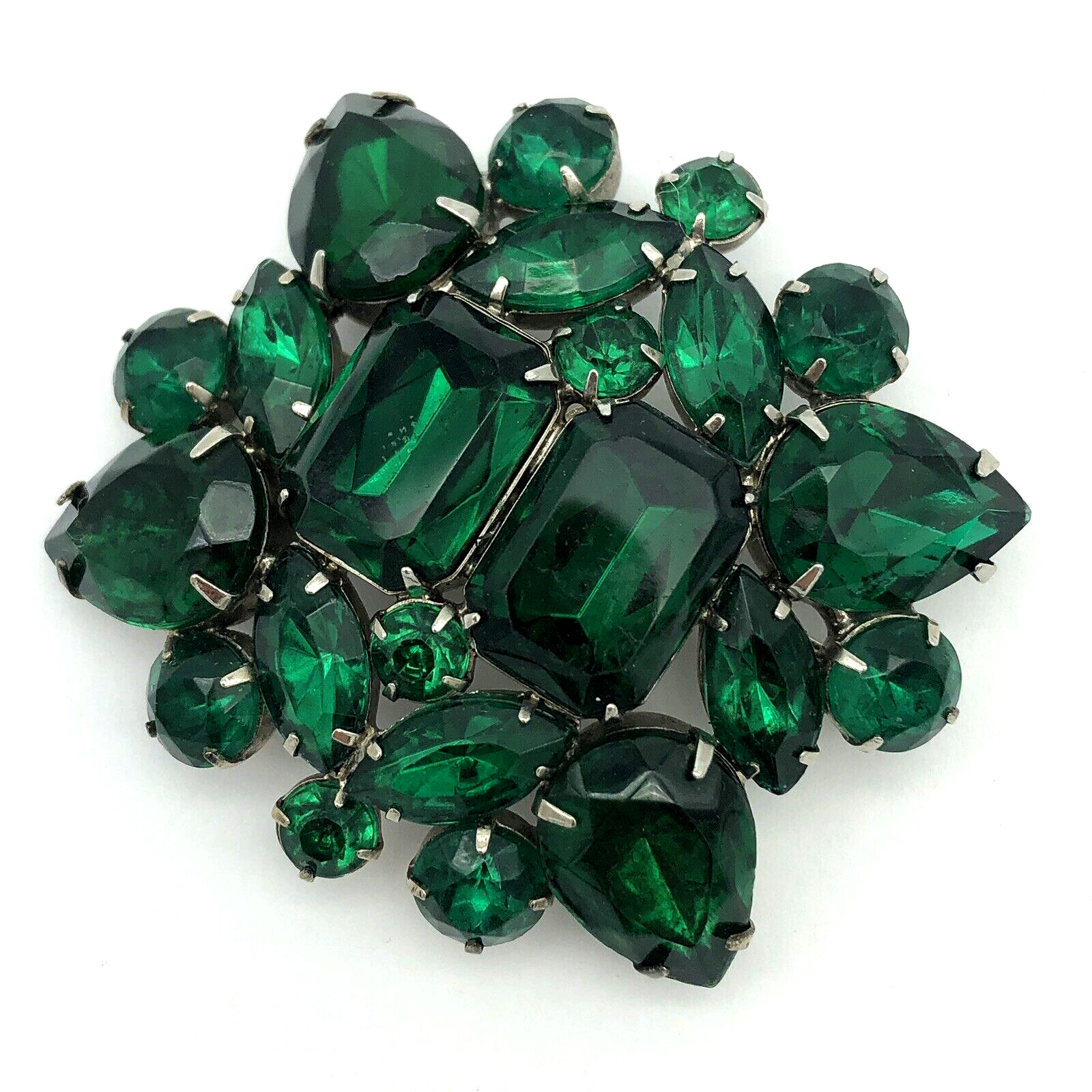 Green Rhinestone Statement Brooch Large Vintage - image 5