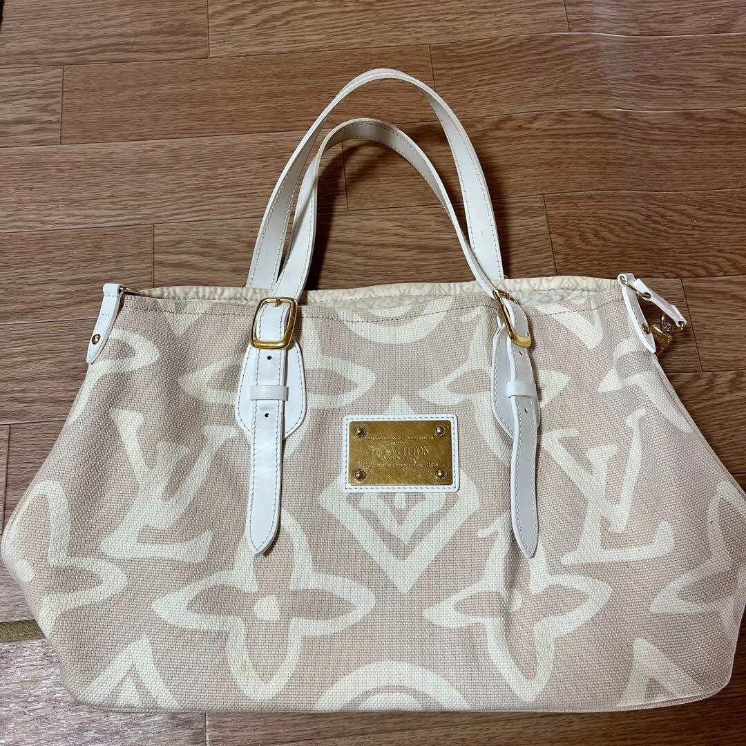 LOUIS VUITTON Authentic Women s Thai Sienne Tote Bag Beige Leather Zipper
