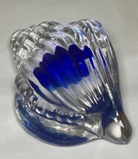 Art Glass Sea Shell Paperweight Clear and Blue Nautical Seaside Ocean 4  Conch