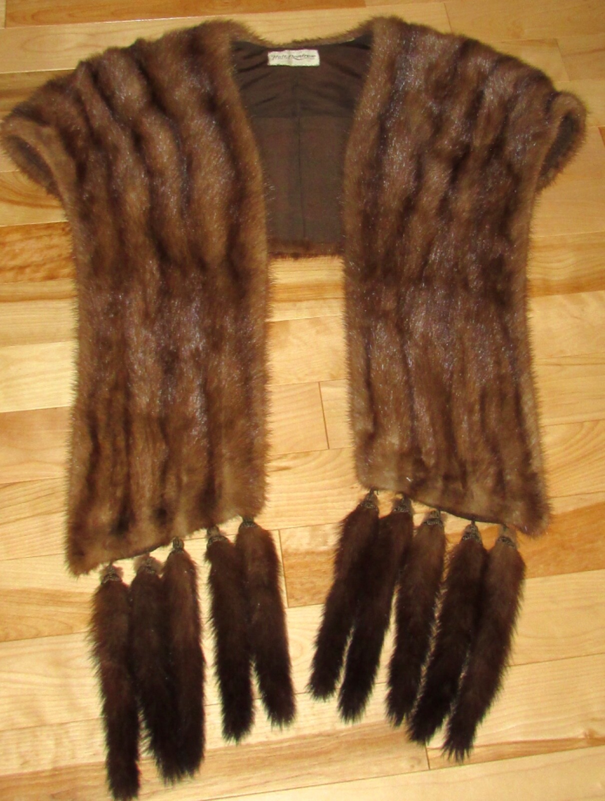 VTG HOLT RENFREW MEDIUM BROWN MINK FUR STOLE/10 TAILS   SIZE LARGE  13" X 90"
