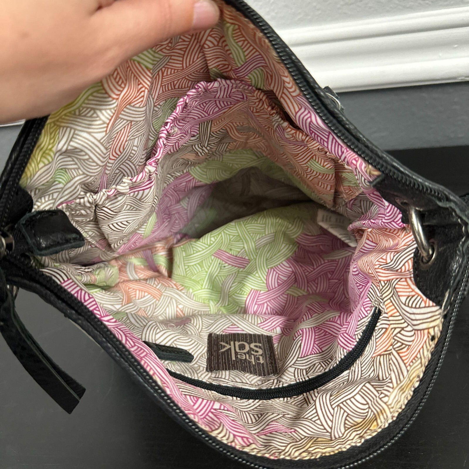 The Sak "Laurel" TriColor Leather Crossbody Brown Black Zipper Purse