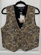 Agapo Women  s Vest Vintage Size Petite Large Tapestry Floral Cream Colored NEW