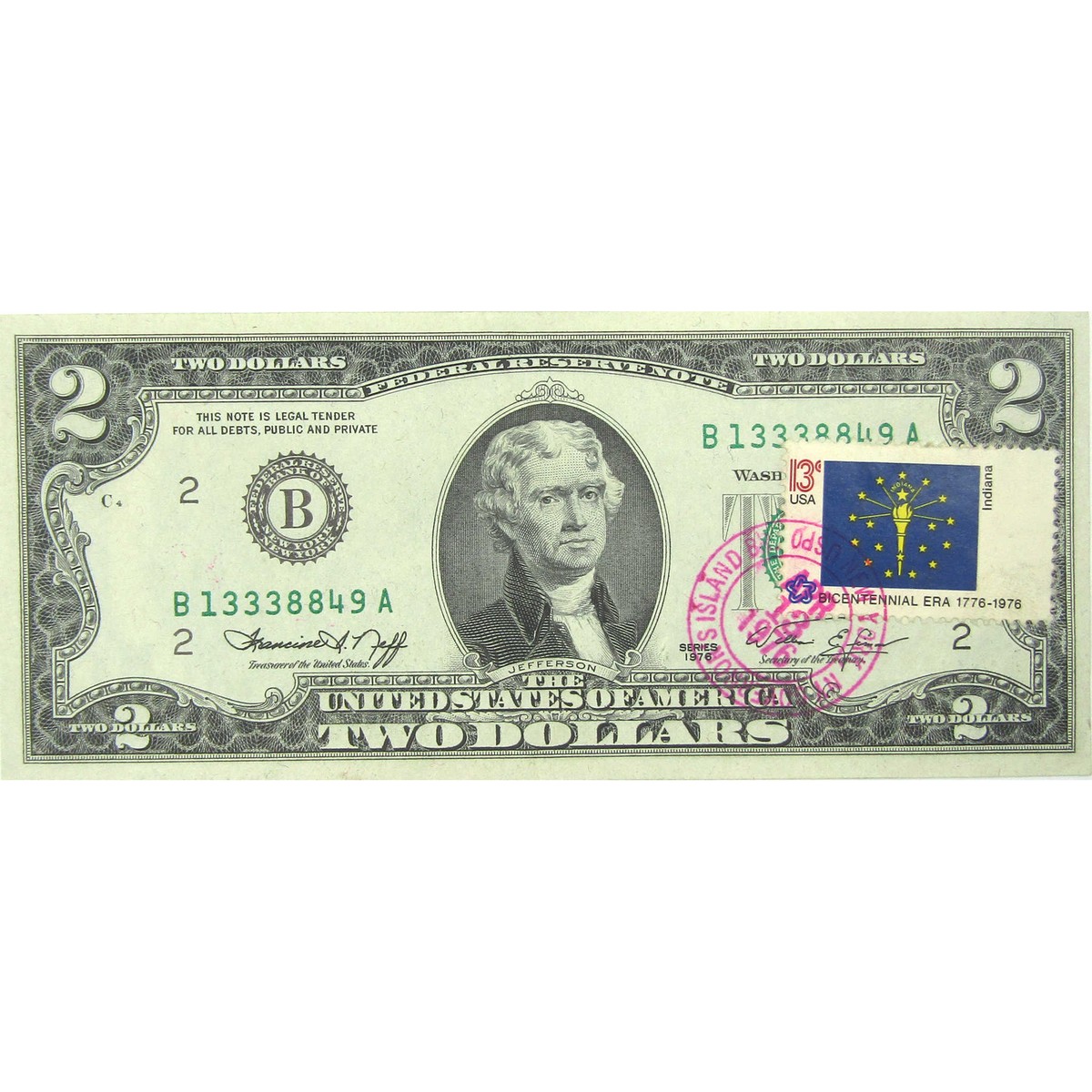 その他 Made in U.S.A.:2 1976 1976 $2 TWO DOLLAR BILL ( NEW YORK “B”) Stamp Flag. DELAWARE