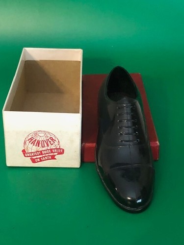 Vintage Hanover Salesman Sample - Men’s Black Plastic Dress Shoe in Box 1957