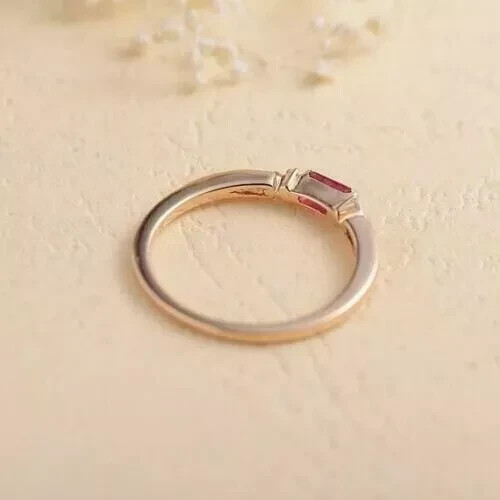 2Ct Emerald Cut Lab Created Ruby/Diamond Ring in 14K Yellow Gold Plated ...