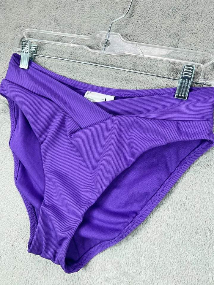 NUEVO CON ETIQUETAS BAR III Mujer Bikini de Natación Parte Inferior Talla Mediana Púrpura Acanalado Cintura en V Pierna Alta Foto 4 de 4