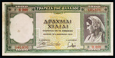 Grece GREECE Billet 1000 DRACHMAI 1939 P110 WWII FEMME BON ETAT