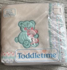 Vintage Penny's Toddletime Crib Blanket Teddy Bear Appliqu  36x45