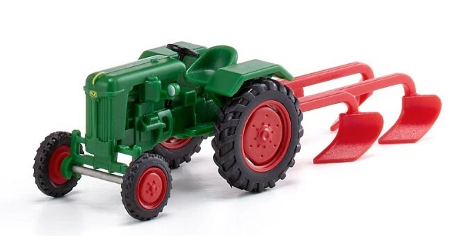 WIKING 039802 Scala HO Trattore Normag colore verde con aratro - Immagine 2 di 3