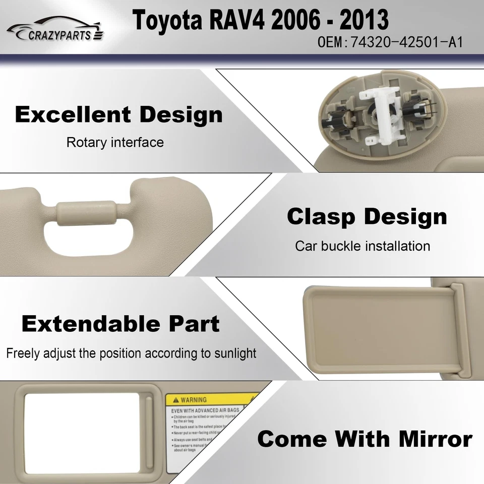 Driver Left Side Sun Visor Compatible with Toyota RAV4 2006 2007 2008 2009 2010 Foto 4 de 4