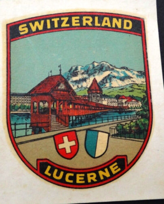 Schiebebild Luzern Lucerne Switzerland Schweiz Souvenir-Aufkleber 60er Oldtimer