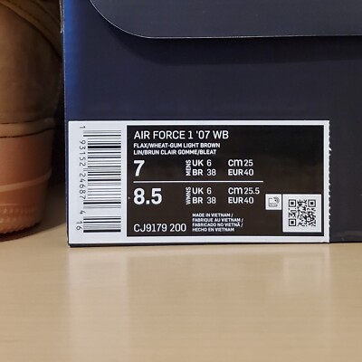 Nike Air Force 1 '07 Low WB Mens Size 7 / Womens Size 8.5 Flax